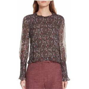 Veronica Beard Silk Faire Bishop Sleeve Floral Smocked Blouse 6 Preppy luxury